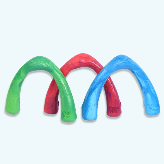 West Paw Snorkl Tug Toy for Moderate Chewers green red blue 3-color dog toy set with pattern on Tampa Home & Garden Store