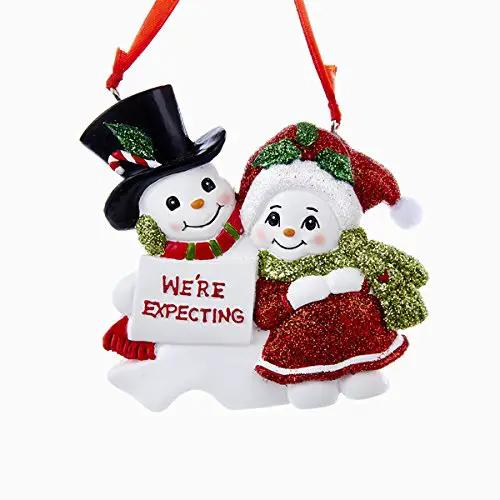 Snow We're Expecting Family Ornament, Country Christmas Loft snowman snowwoman with glitter on Tampa Home & Garden Store