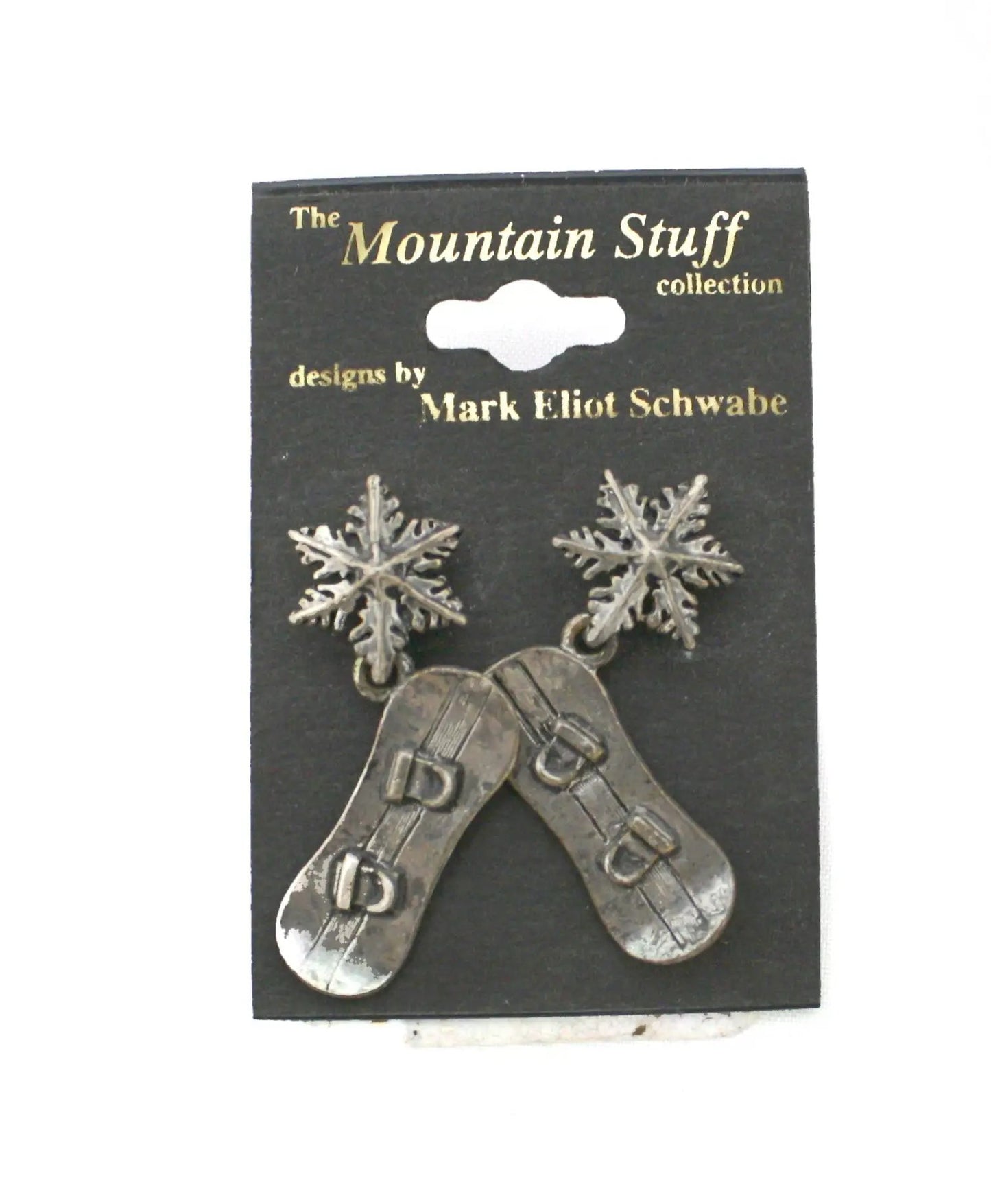 Snowboard pewter earrings with snowflake charm, silver-tone pair by Country Christmas Loft on Tampa Home & Garden Store
