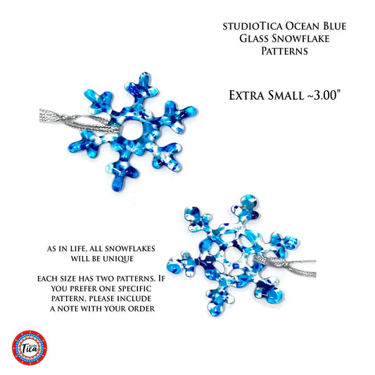 Handmade glass snowflake ornaments in ocean blue (set of multiple pieces) by studioTica on Tampa Home & Garden Store
