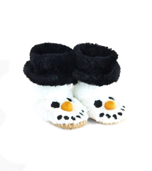Snowman Kid's Slippers pair white plush black hat orange nose cozy suede on Tampa Home & Garden Store