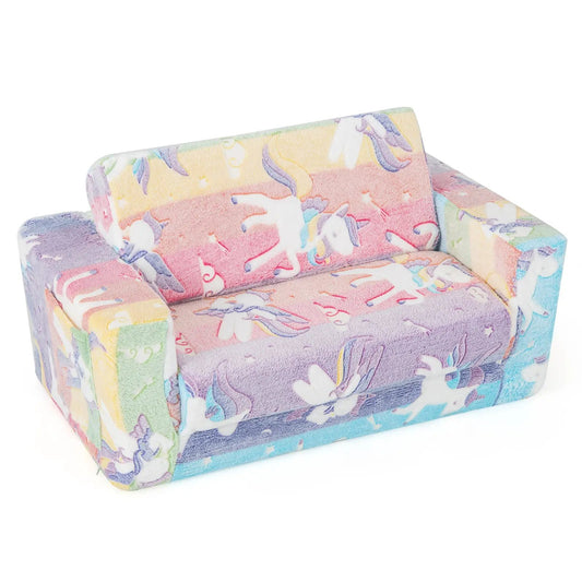 Flip Out Kids Sofa Chair with Flannel Unicorn Print Cover by DirectDeals, pastel rainbow on Tampa Home & Garden Store