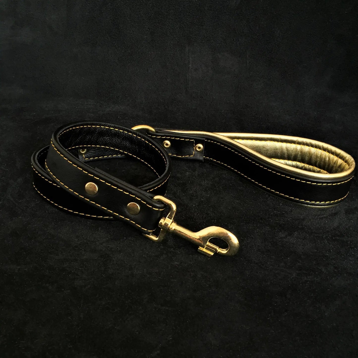 Soft Leather Brass Plated Dog Leash Bestia Dog Gear, black leather with brass hardware, set of 2 on Tampa Home & Garden Store