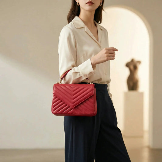Soft Lambskin Flap Quilted Crossbody Bag in red by MiamiLeathers, shoulder bag on Tampa Home & Garden Store