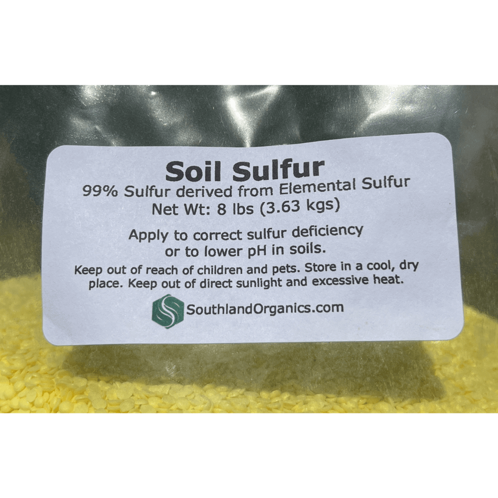 Pelletized soil sulfur fertilizer yellow elemental pellets by Southland Organics 8 lb bag on Tampa Home & Garden Store