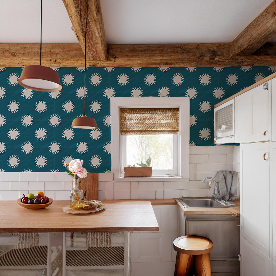 Sol Wallpaper, blue and white - Tampa Home & Garden Store