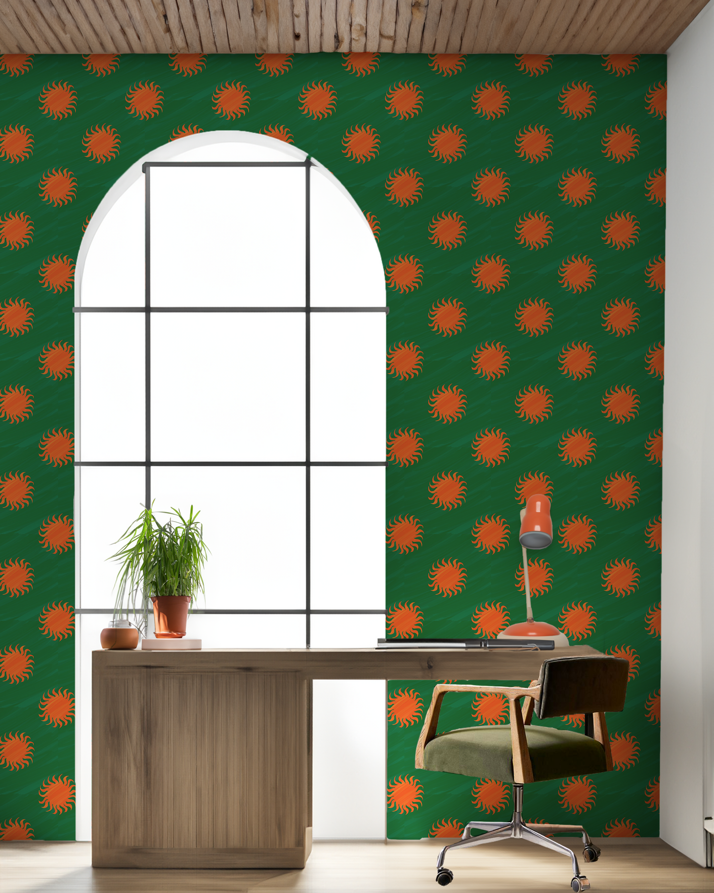 Sol Wallpaper, green and orange - Tampa Home & Garden Store