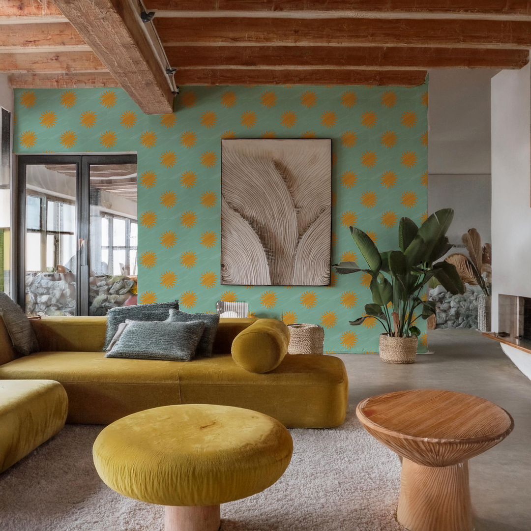 Sol Wallpaper, mint and yellow - Tampa Home & Garden Store