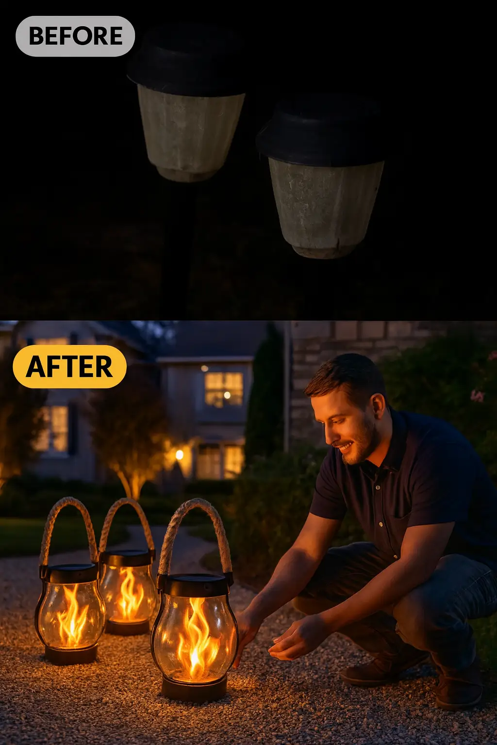 Solar Lanterns Outdoor Waterproof Flame Patio 3 lanterns with handles for garden lighting on Tampa Home & Garden Store