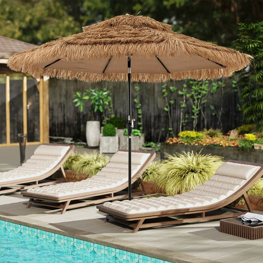 10 Feet Hawaiian Style Solar Lighted Thatched Tiki Patio Umbrella - Tampa Home & Garden Store