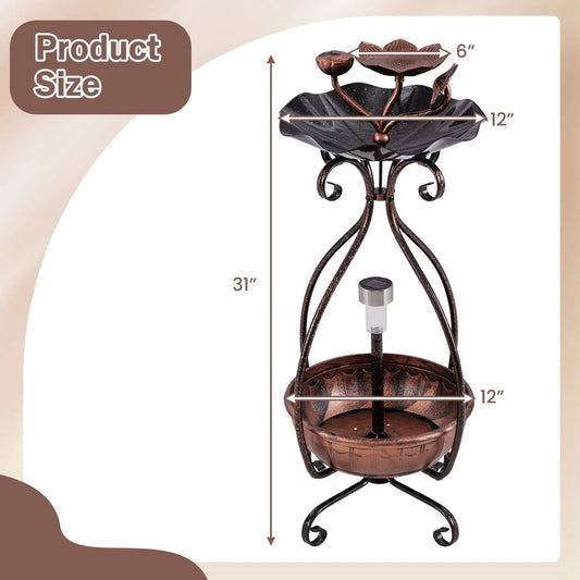 Bronze solar bird bath feeder combo with flower planter on a decorative metal stand on Tampa Home & Garden Store