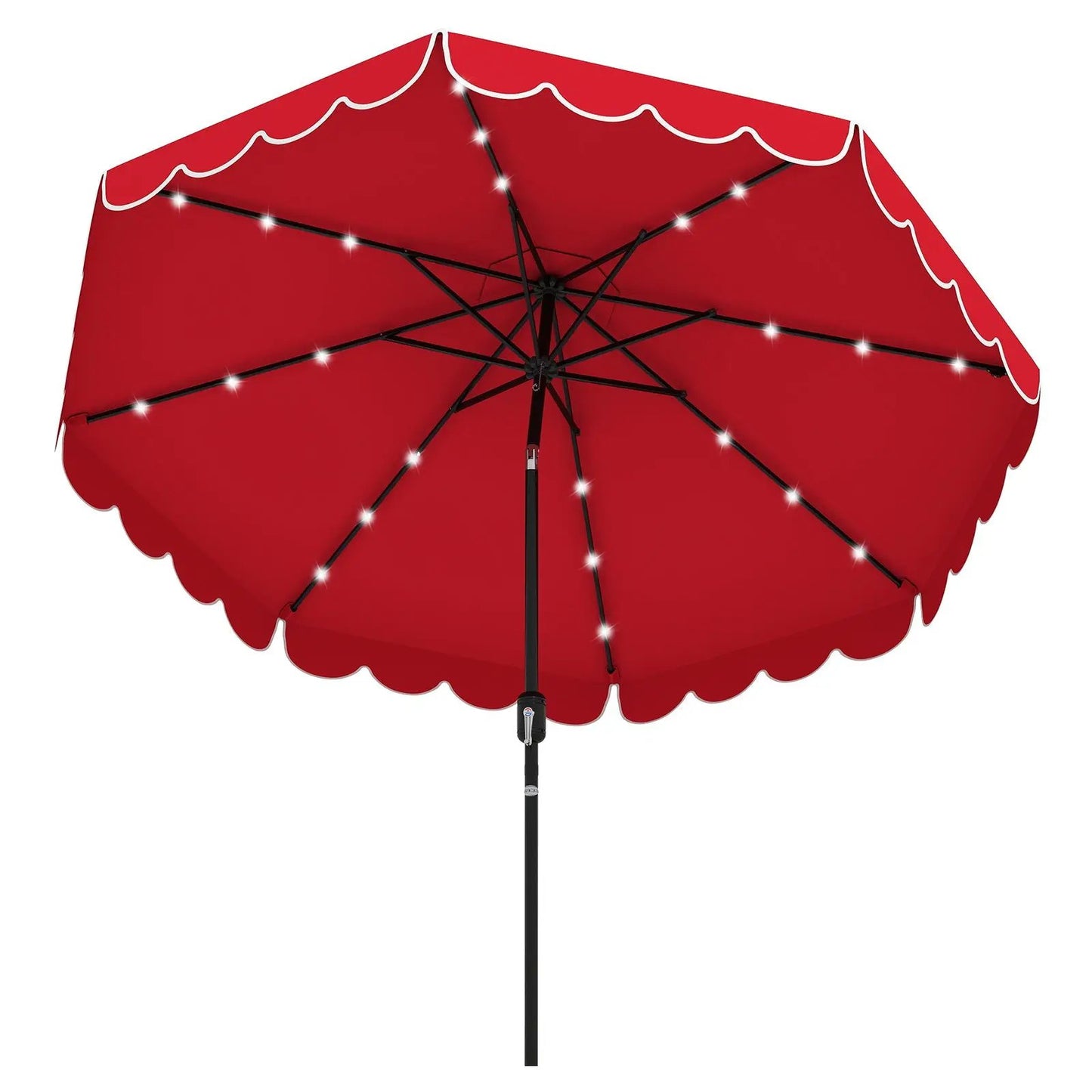9.3 FT Solar Patio Umbrella with 24 LED Lights Vented Top and Ruffles-Gray - Tampa Home & Garden Store