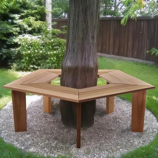Solid Cedar Wood Outdoor 5 Sided Pentagon Tree Wrap Garden Bench - Tampa Home & Garden Store