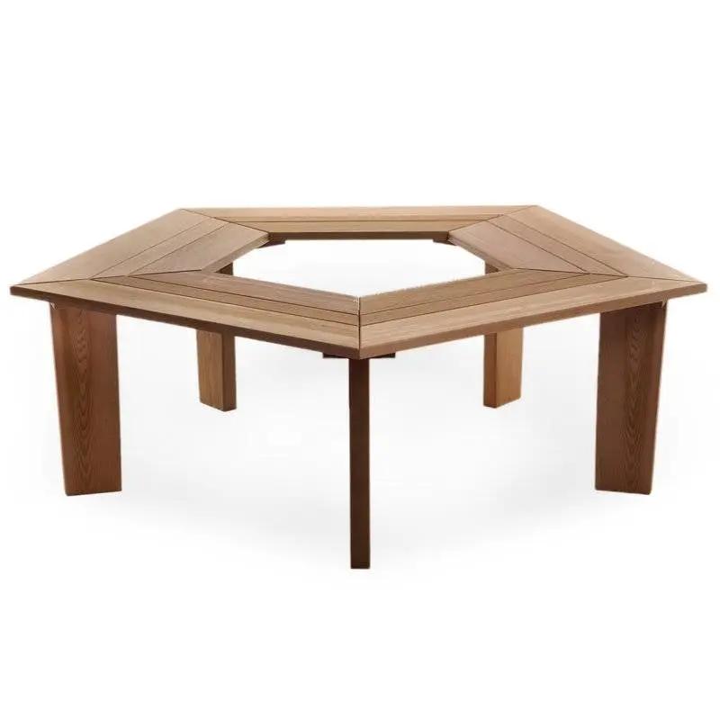 Solid cedar outdoor 5-sided pentagon garden bench in natural wood finish on Tampa Home & Garden Store