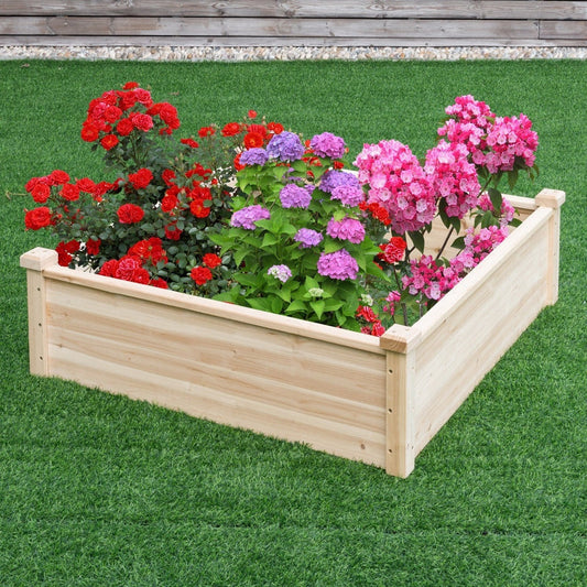 Solid Fir Wood 3.3 ft x 3.3 ft Raised Garden Bed Planter Box - Tampa Home & Garden Store