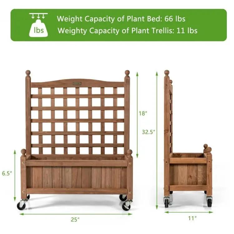 Fir Wood Raised Garden Bed on Wheels with Trellis, natural finish, HomePacific planter on Tampa Home & Garden Store