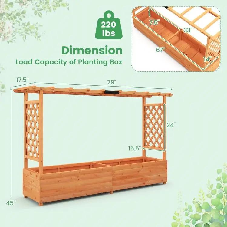 Fir Wood Raised Garden Bed with Side Trellis rectangular planter with lattice panels on Tampa Home & Garden Store