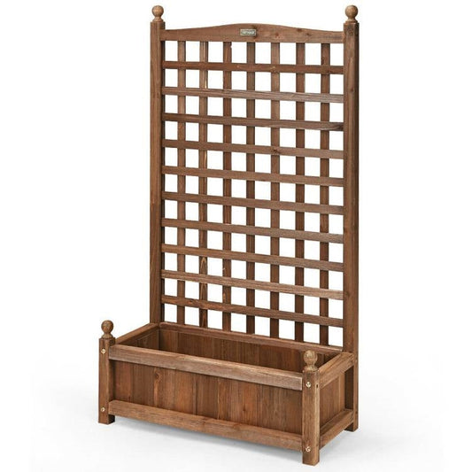 Solid Wood Farmhouse Garden Planter Box with 48-inch High Trellis - Tampa Home & Garden Store