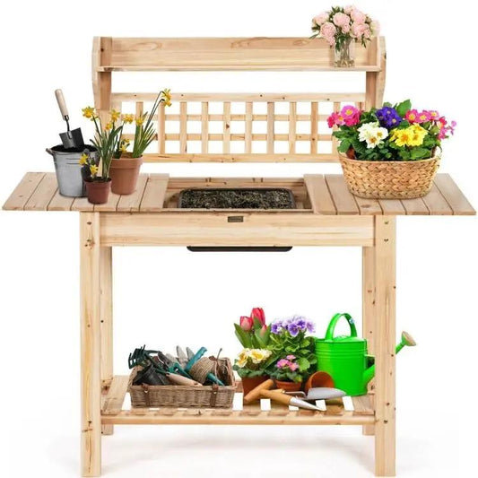 Solid Wood Potting Bench with Sink and Lower Shelf by HomePacific, solid fir wood on Tampa Home & Garden Store