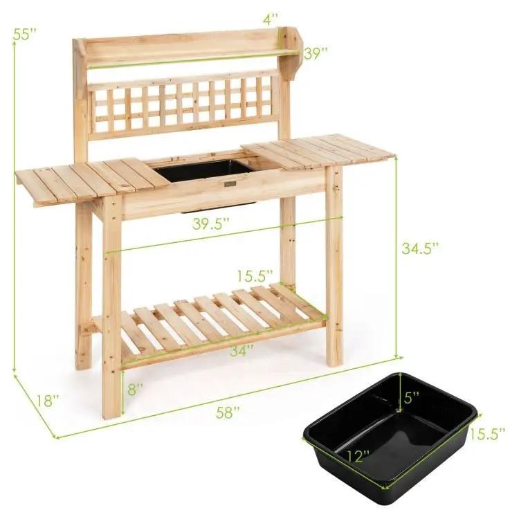 Solid wood potting bench with sink and lower shelf, fir wood, HomePacific, includes black tub on Tampa Home & Garden Store
