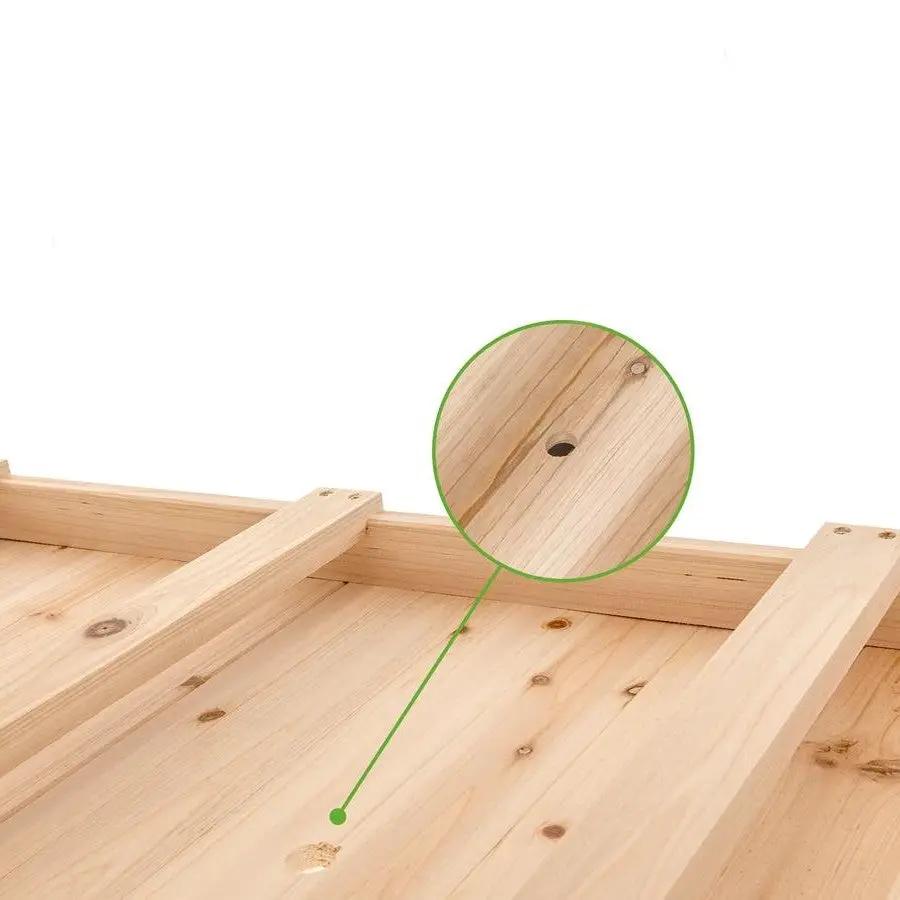 Solid wood raised planter with drainage hole in natural finish on Tampa Home & Garden Store