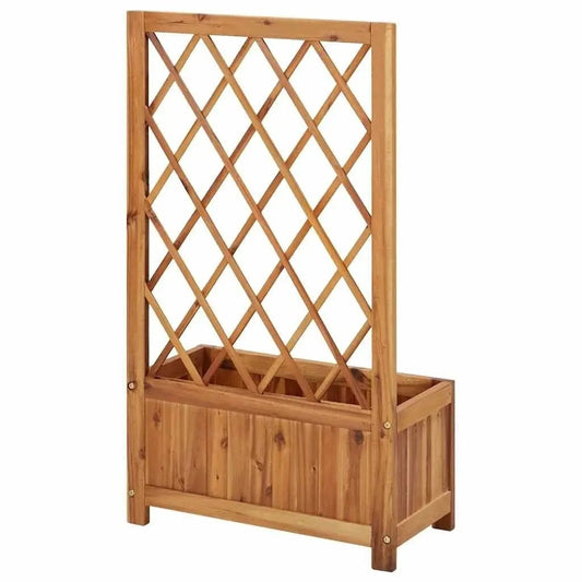 Solid Wood Raised Garden Bed Planter with Trellis in natural wood finish for outdoor use on Tampa Home & Garden Store
