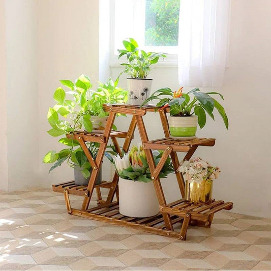 Solid Wood Triangular 6-Shelf Indoor Outdoor Flower Pot Plant Stand - Tampa Home & Garden Store