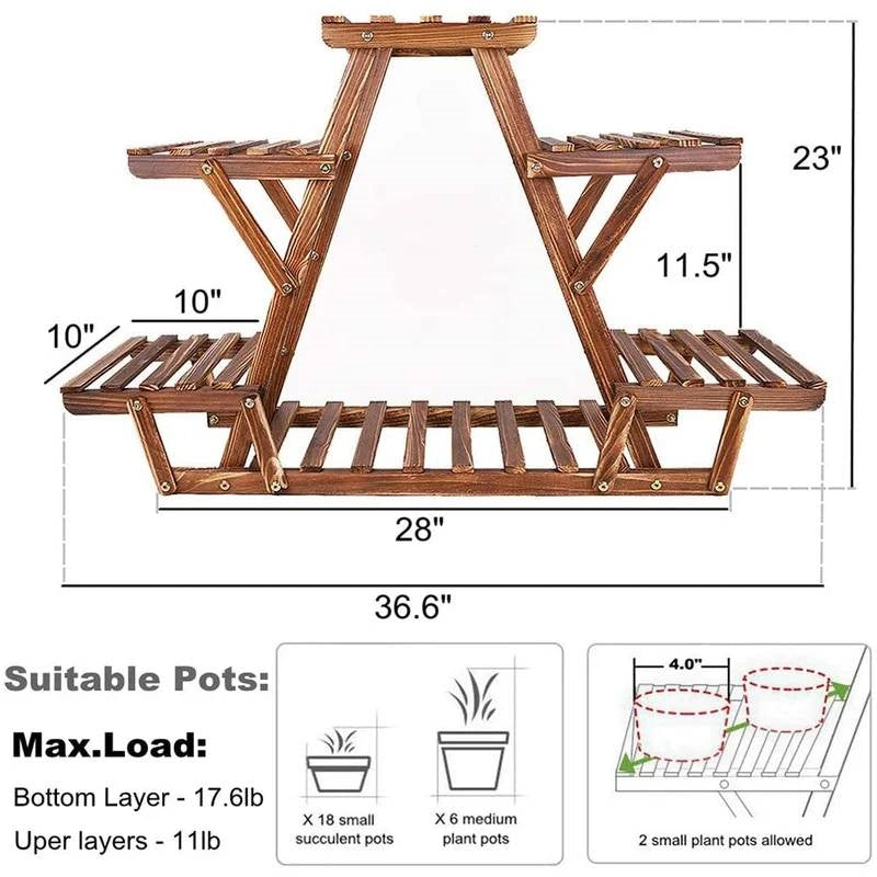 Solid Wood Triangular 6-Shelf Indoor Outdoor Flower Pot Plant Stand - Tampa Home & Garden Store