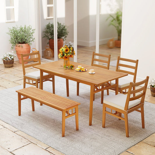 Solid Acacia Wood Patio Chair Set of 2 Armless Chair-White - Tampa Home & Garden Store