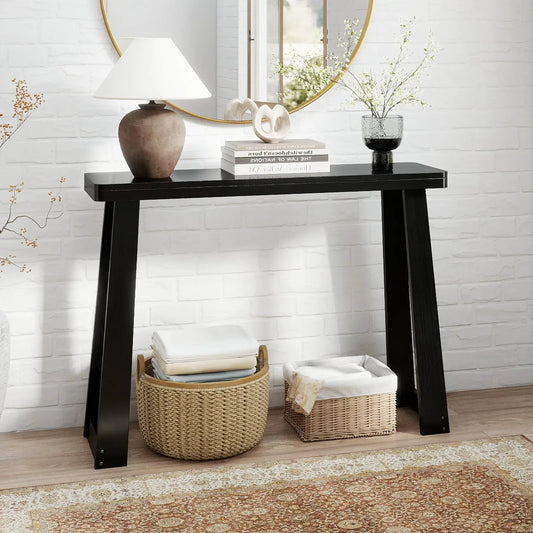 Solid rubber wood console table 43in, black finish, thick top, sturdy base DirectDeals on Tampa Home & Garden Store