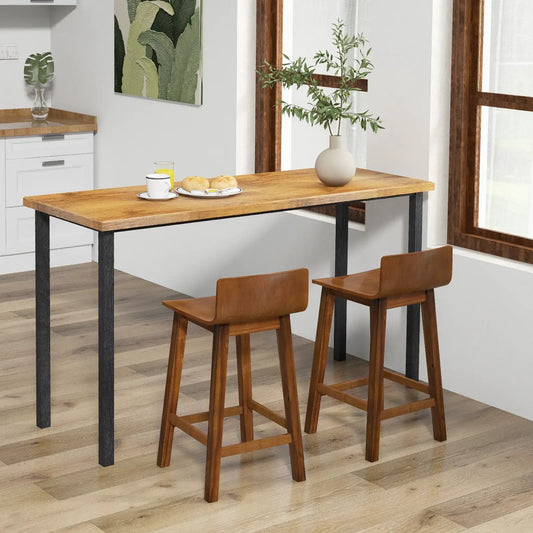 Wood bar stools set of 2 with solid back, warm brown wood seats and black legs on Tampa Home & Garden Store