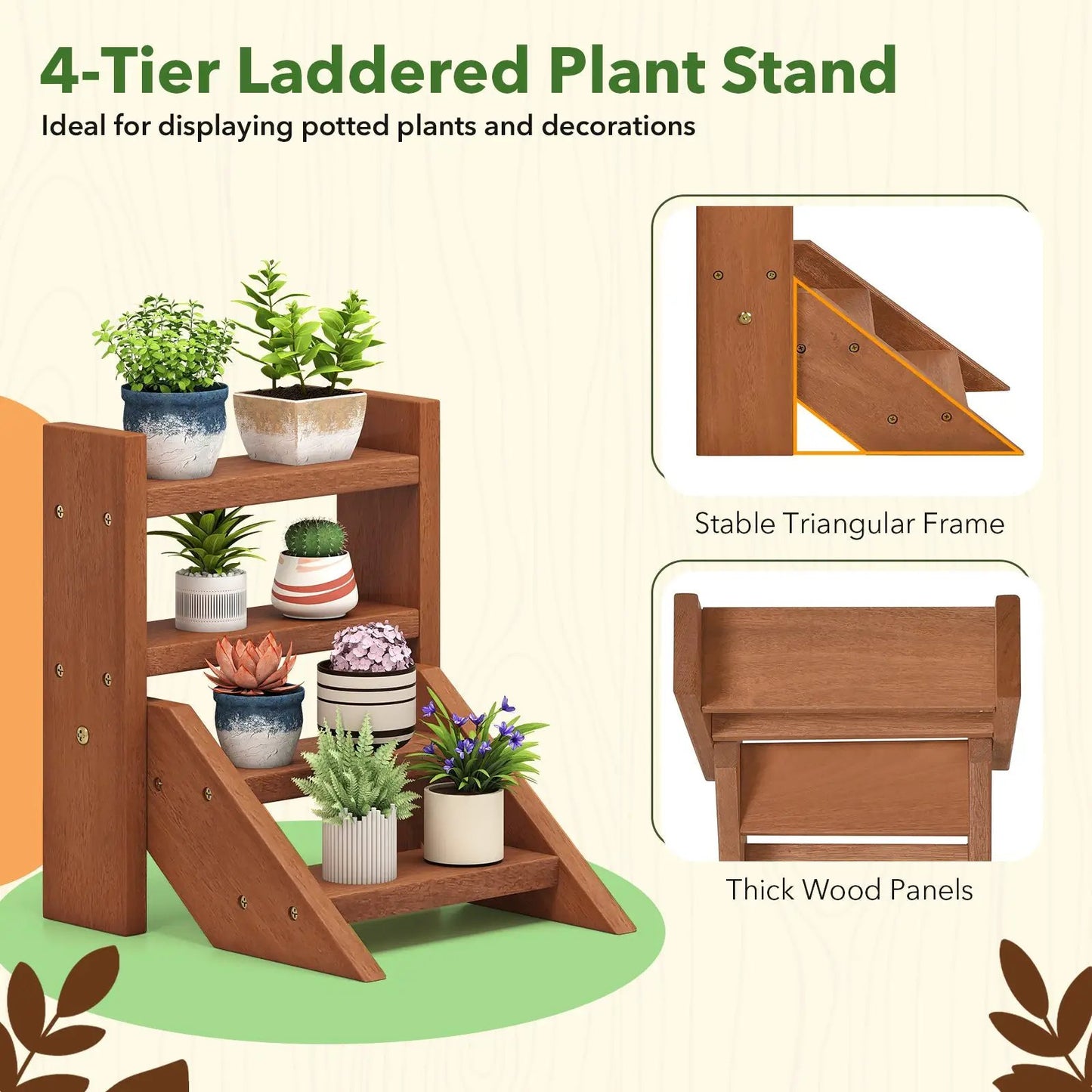 Solid wood plant stand by DirectDeals, 4-tier laddered design for pots and succulents on Tampa Home & Garden Store