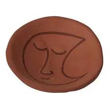 Soluna ceramic dish terracotta brown with etched crescent moon face design on Tampa Home & Garden Store