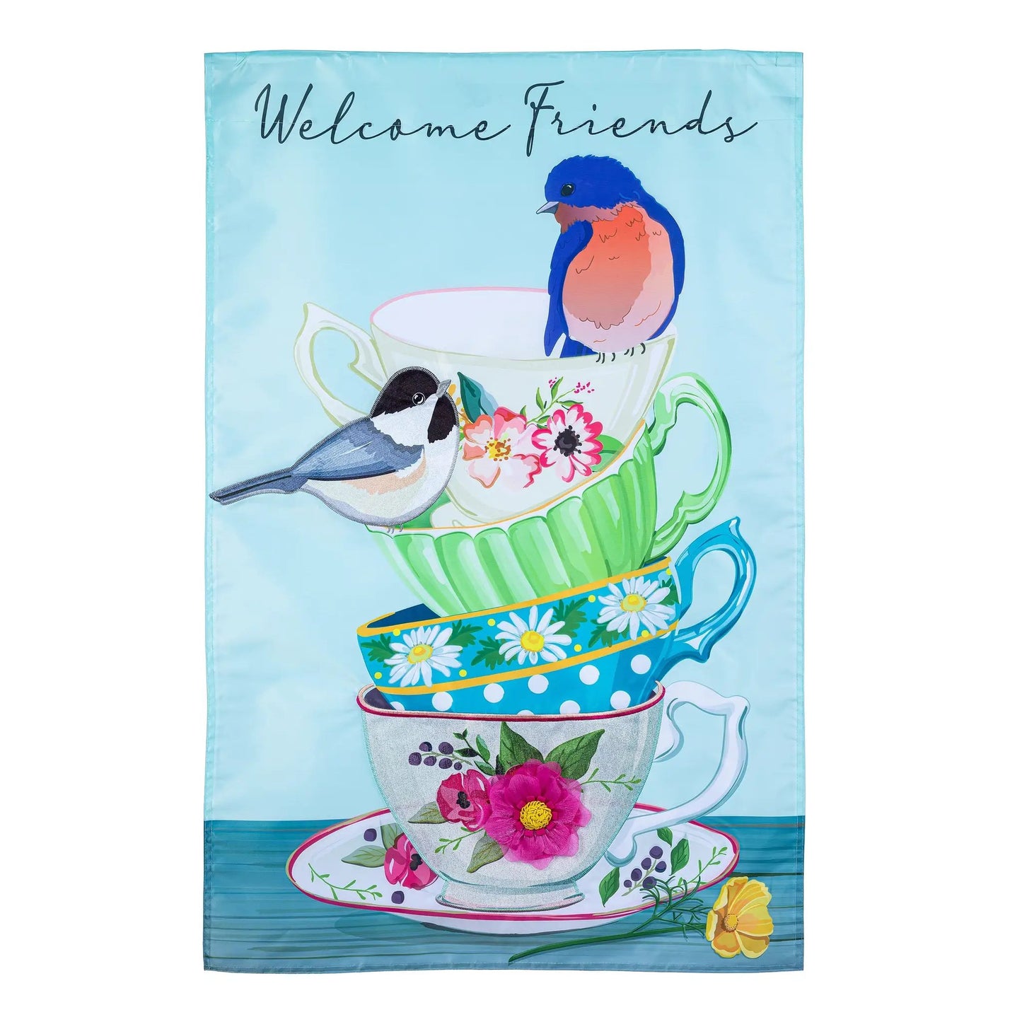 Songbirds and Teacups Applique House Flag - Tampa Home & Garden Store
