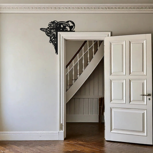 Space Theme Rocket and Planets Door Corner Decor in black metal wall art around doorway corner on Tampa Home & Garden Store