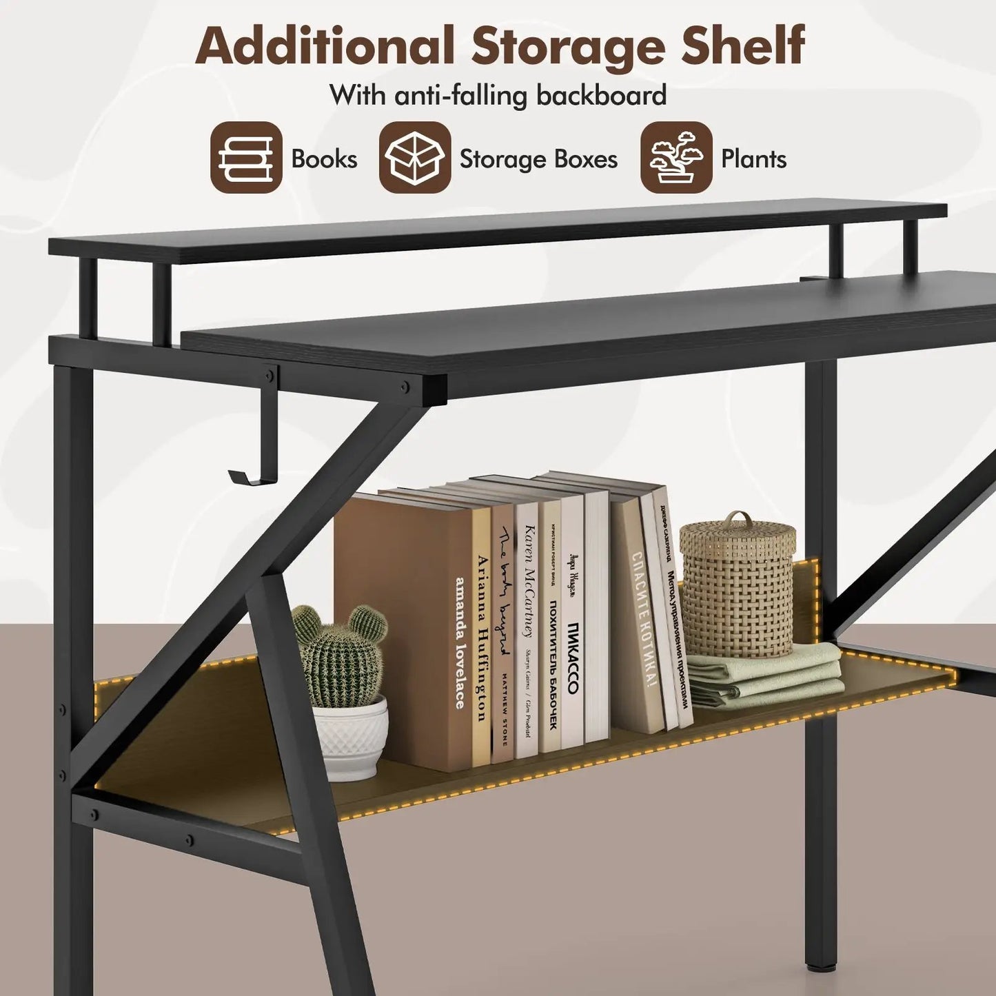 Space Saving Desk with Monitor Stand and Storage, black metal frame, DirectDeals on Tampa Home & Garden Store