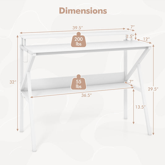 Space Saving Computer Desk with Monitor Stand and Extra Storage Shelf for Work Study - Tampa Home & Garden Store