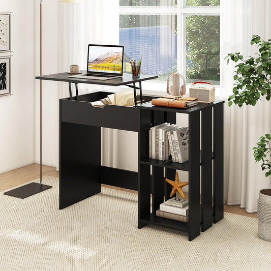 Space Saving Computer Desk with Hidden Compartment and Open Storage Shelves-Black - Tampa Home & Garden Store