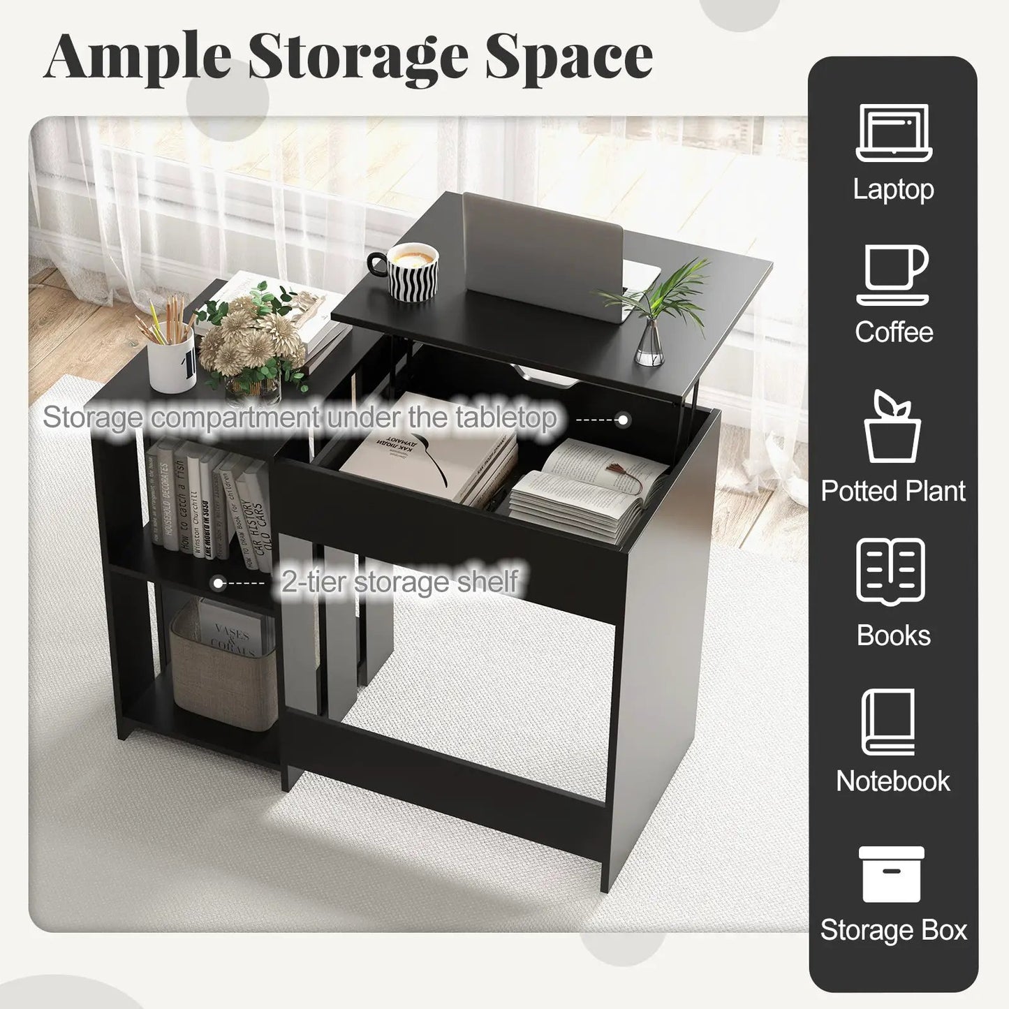 Space Saving Computer Desk with Hidden Compartment and Open Storage Shelves-Black - Tampa Home & Garden Store