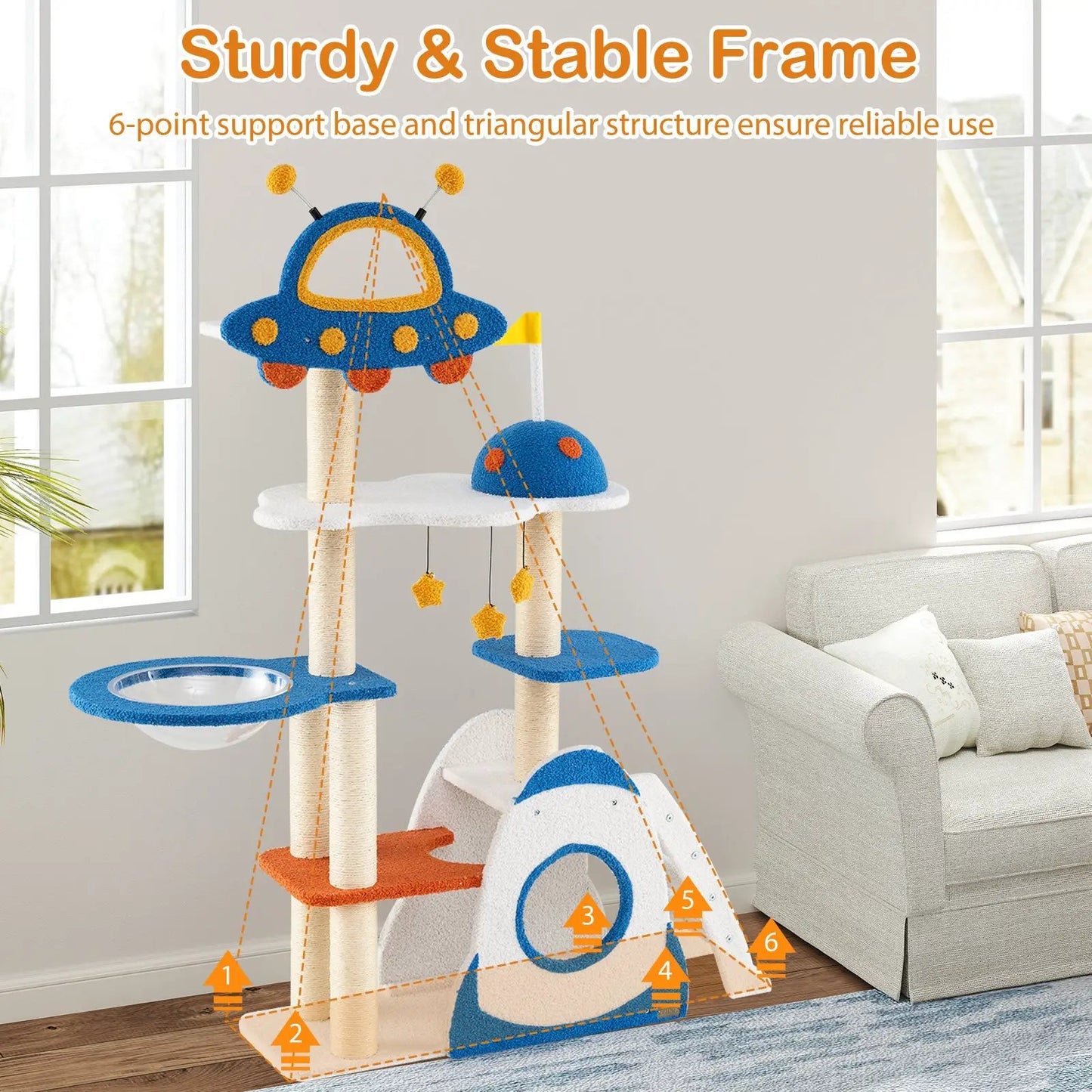 Space Theme Cat Tree with blue spaceship design, sisal posts and platforms DirectDeals on Tampa Home & Garden Store