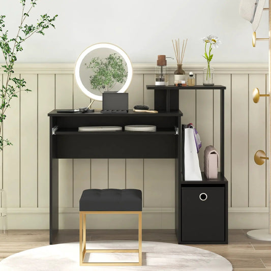 Space Saving Desk With Keyboard Tray black metal frame with pullout keyboard shelf setup on Tampa Home & Garden Store