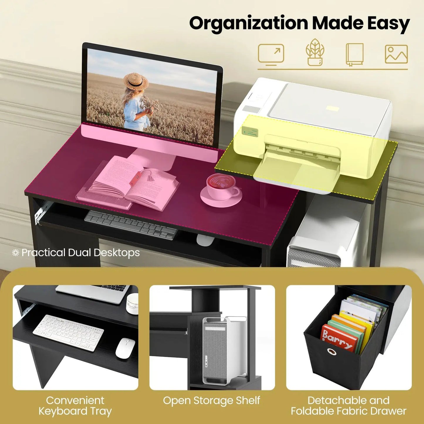 Space-saving desk with pink pull-out keyboard tray on Tampa Home & Garden Store