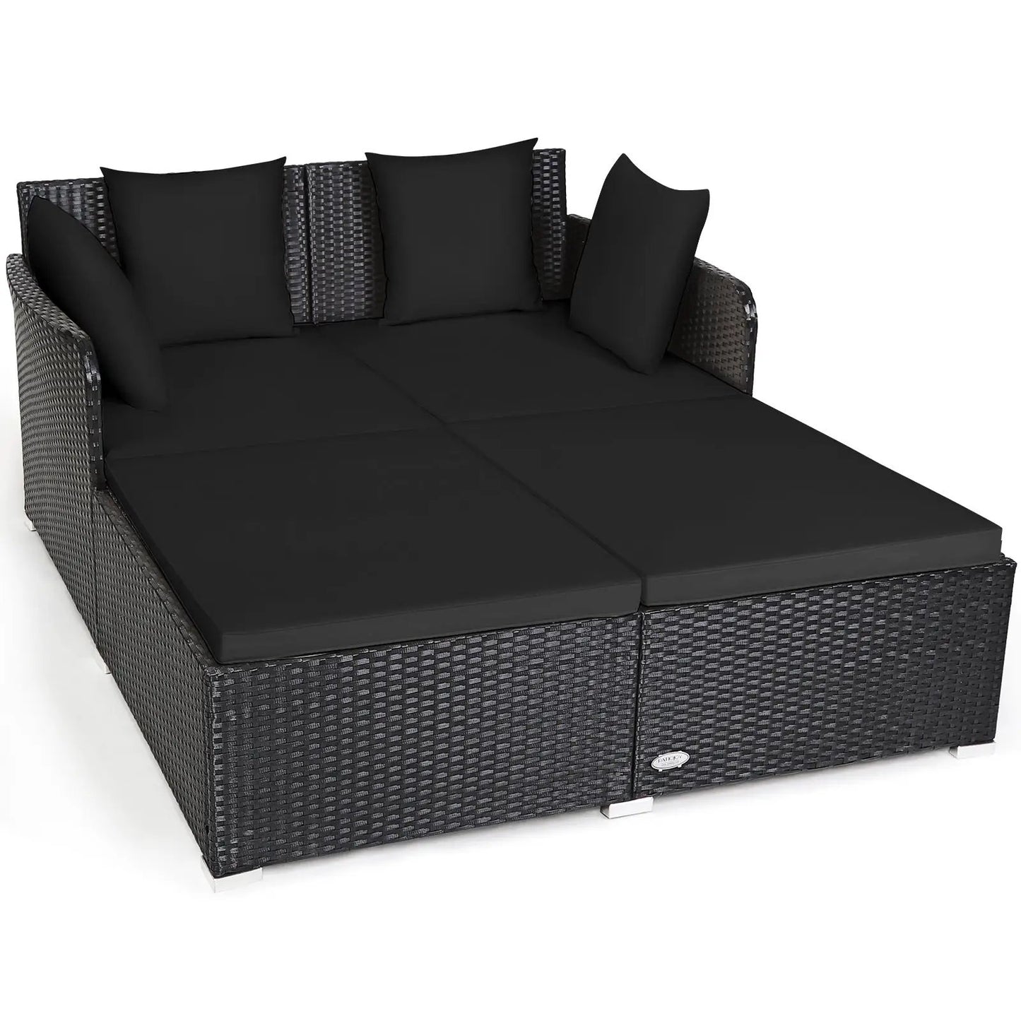 Spacious Outdoor Rattan Daybed with Upholstered Cushions and Pillows-Gray - Tampa Home & Garden Store
