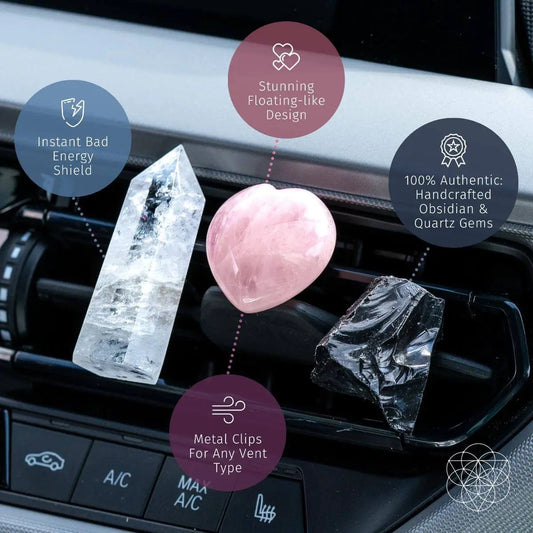 Spiritual GPS Guardian Car Crystal Kit with clear quartz rose quartz heart obsidian gems (3) on Tampa Home & Garden Store