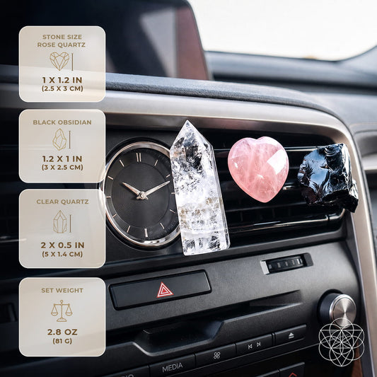 Spiritual GPS Guardian Car Crystal Kit with three crystals on car vent rose quartz heart on Tampa Home & Garden Store