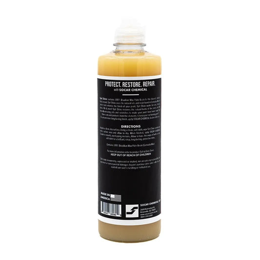 Spit Shine Carnauba Spray Wax bottle by Socar Chemical, yellow wax, black label on Tampa Home & Garden Store
