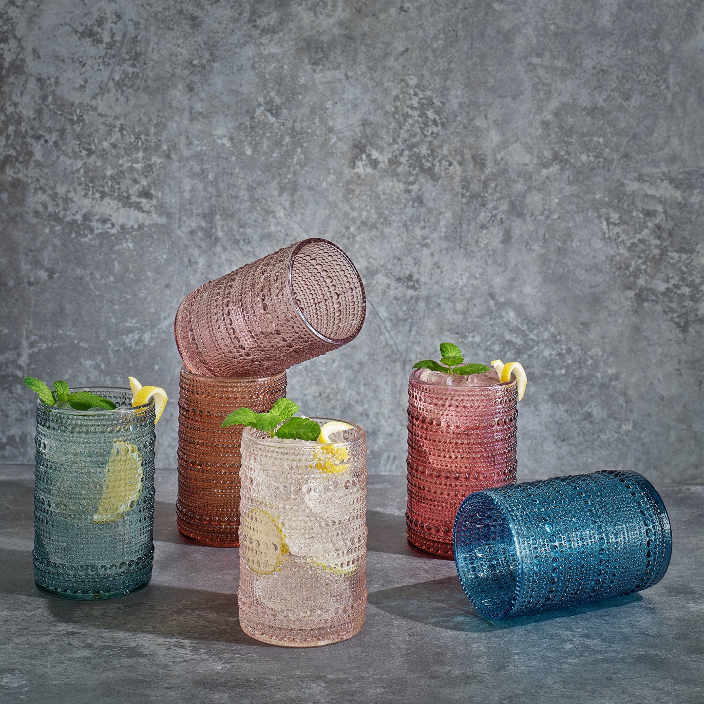 Tonal Hobnail Highball Glassware Set of 6