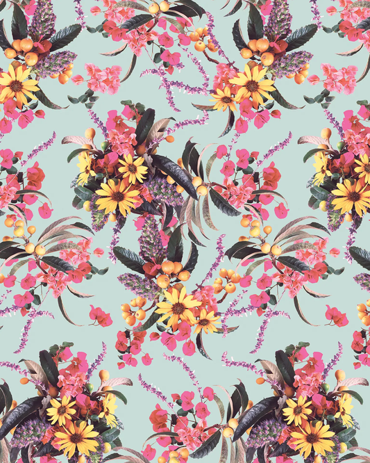 Springtime Wallpaper in Pink and Blue botanical floral pattern by Samantha Santana Creative on Tampa Home & Garden Store