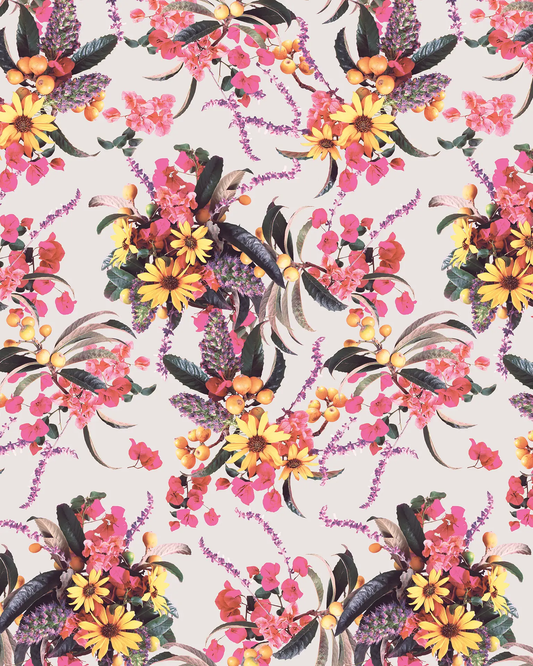 Wallpaper Springtime Pink and Off-White floral with pink blossoms on cream background on Tampa Home & Garden Store