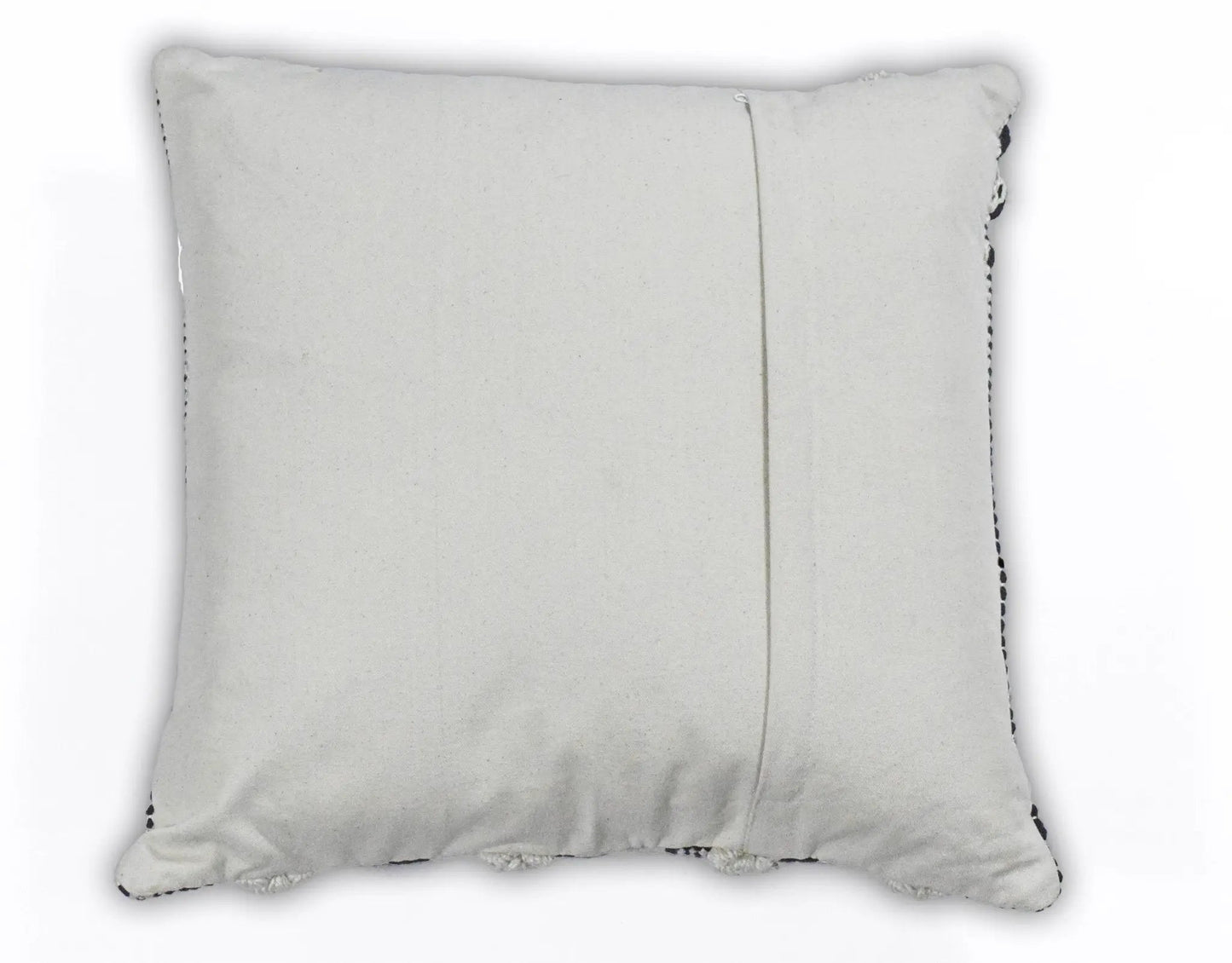 Square outdoor black and white striped throw pillow with cream-gray front and striped edge on Tampa Home & Garden Store
